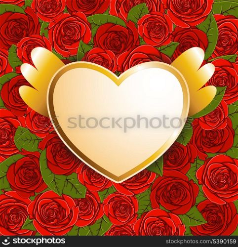 Vector decorative background with red roses and heart