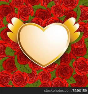 Vector decorative background with red roses and heart
