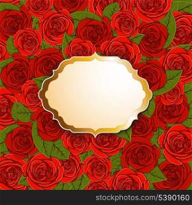 Vector decorative background with red roses and label