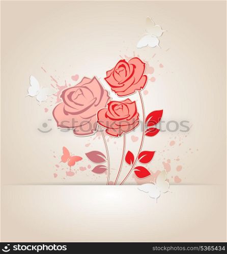 Vector decorative background with roses and butterflies