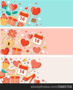 Vector decorative banners for Valentine&rsquo;s day. Flat design style.