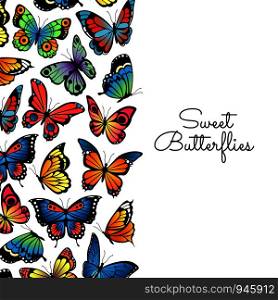 Vector decorative colored butterflies of set background illustration banner and poster. Vector decorative butterflies background illustration banner and poster