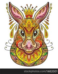 Vector decorative doodle ornamental head of hare. Abstract vector colorful illustration of hare head isolated on white background. Stock illustration for print, design and tattoo.