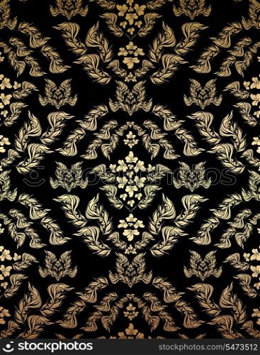 Vector decorative golden seamless floral ornament on a black background