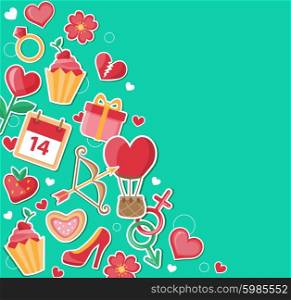 Vector decorative green background for Valentine&rsquo;s day. Flat design style.