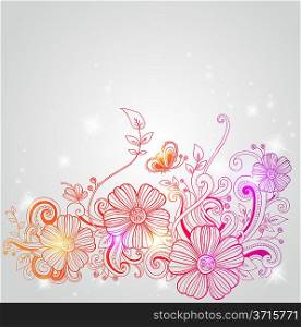 Vector decorative hand drawn background with flowers