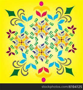 Vector decorative pattern on yellow background. Decorative colorful pattern