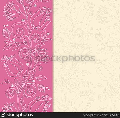 Vector decorative pink background with hand drawn flowers