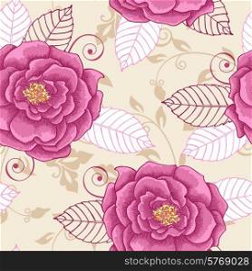 Vector decorative seamless pattern with pink roses