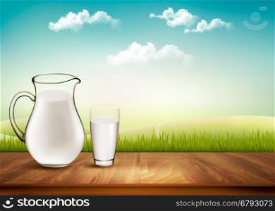 Vector Design Background With Milk In Jug And Glass.