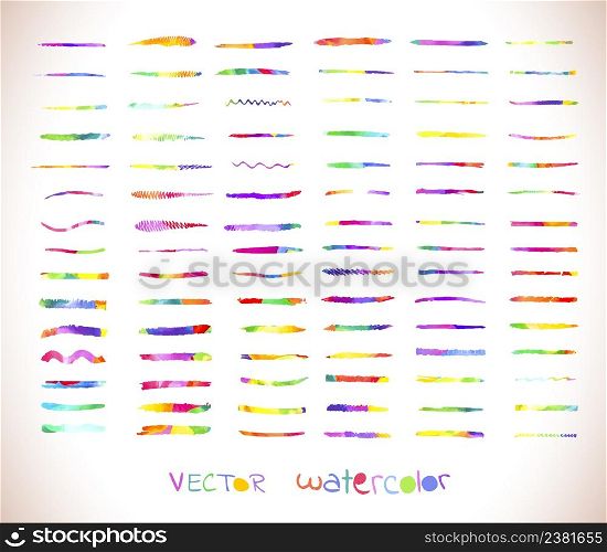 Vector design elements. Colorful art watercolor brushes. Rainbow vector brush strokes collection