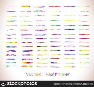 Vector design elements. Colorful art watercolor brushes. Rainbow vector brush strokes collection