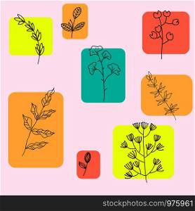 Vector design elements set collection of green leaves and herbs, art foliage natural grass leaves in pastel style. Decorative beauty and elegant illustration for design
