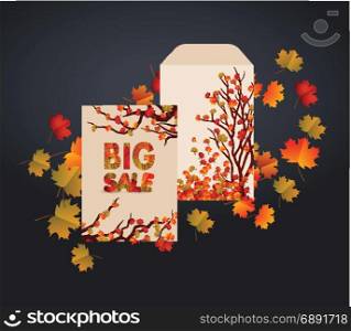 vector design envelope, card and autumn leaves. It can be used as invitation and greetings for Thanksgiving