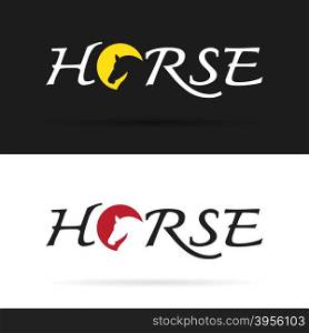 Vector design horse is text on a white background and black background . label, logo, benners