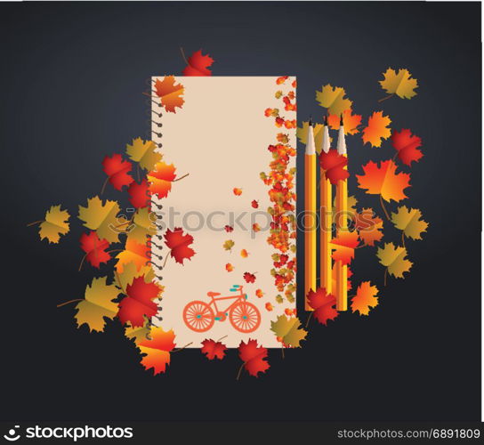 vector design notebook card and autumn leaves. It can be used as invitation and greetings for Thanksgiving