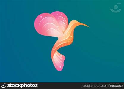 Vector design of a bird in flight with various bright colors.