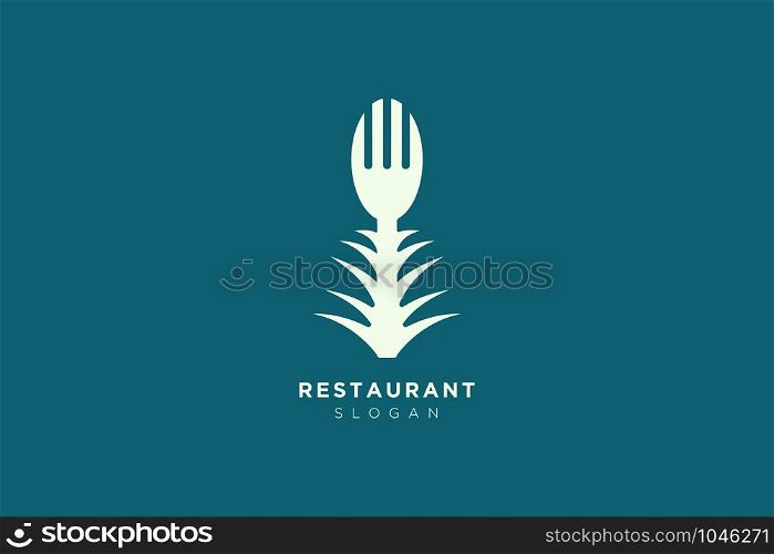 Vector design of a restaurant logo with spoons, leaves and forks. For food, beverage, restaurant product labels.