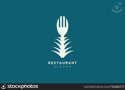 Vector design of a restaurant logo with spoons, leaves and forks. For food, beverage, restaurant product labels.