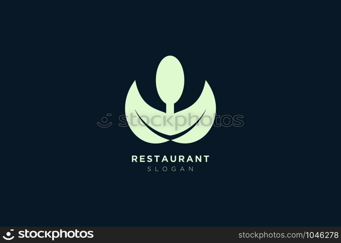 Vector design of a restaurant logo with spoons, leaves and forks. For food, beverage, restaurant product labels.