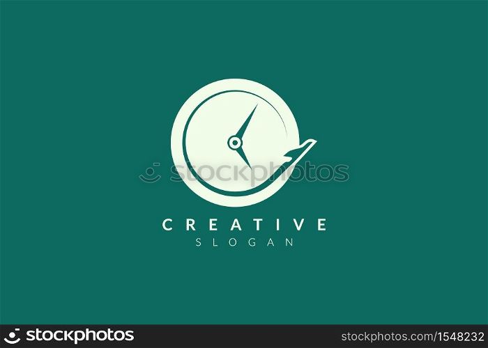Vector design of combined plane and clock shape. Minimalist and simple illustration design, flat logo style, modern icon and symbol