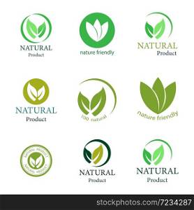 Vector design of green natural product logo ecology label.Beautiful green circle pattern.With two leaves put together.