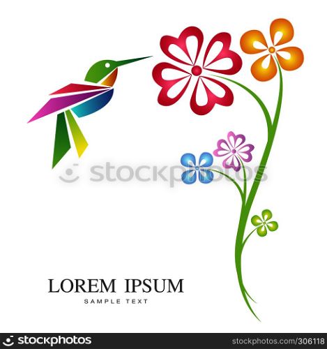 Vector design of hummingbird and flowers on white background