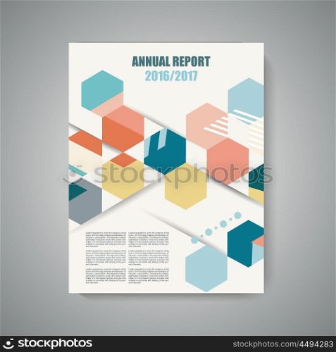 Vector design of Magazine Cover with abstract vintage polygonal hexagon background. Geometric pattern.