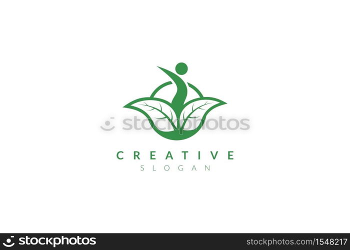 Vector design of people and leaf shape combine. Minimalist and simple design, flat logo style, modern icon and symbol