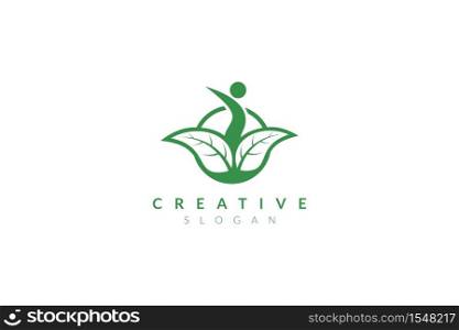Vector design of people and leaf shape combine. Minimalist and simple design, flat logo style, modern icon and symbol