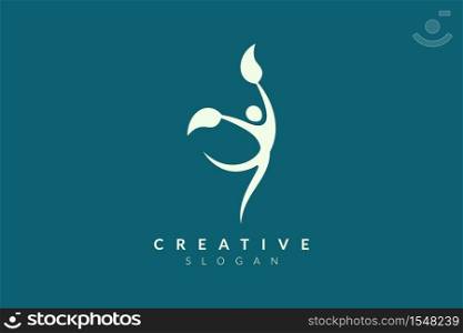 Vector design of people and leaf shape combine. Minimalist and simple design, flat logo style, modern icon and symbol