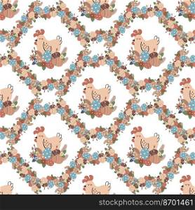 Vector design of seamless background with hens and eggs in pastel colors for Easter celebration. Seamless pattern for Easter holiday