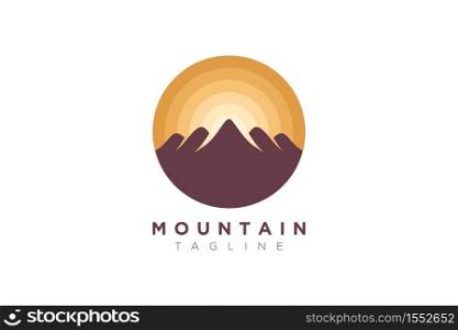 Vector design of the mountain and the sun in a minimalist and simple shape in a circle