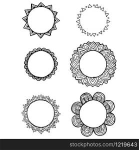Vector design of vintage Mandala doodle elements. Frames and wreaths