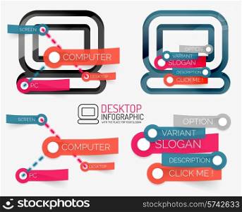Vector desktop pc infographics and keyword cloud and banners