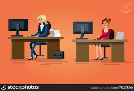 Vector detailed character corporate Office worker, business team people sitting behind desk. Office workers. Men and women office worker. Office worker cool flat illustration. Vector detailed character corporate business team