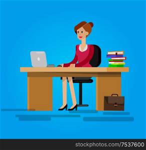 Vector detailed character corporate Office worker, business team people sitting behind desk. Office workers. Men and women office worker. Office worker cool flat illustration. Vector detailed character corporate business team