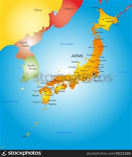 Vector detailed color map of Japan country