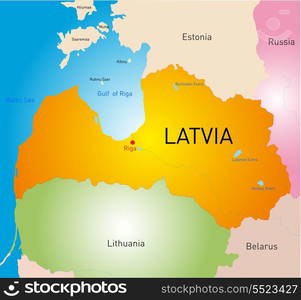 vector detailed color map of Latvia country