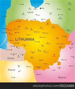 vector detailed color map of Lithuania country