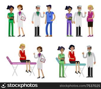Vector detailed doctor character man, woman and nurse. Medical team. doctor character man and woman set detailed