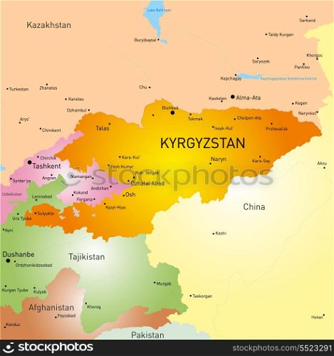 Vector detailed map of Kyrgyzstan country