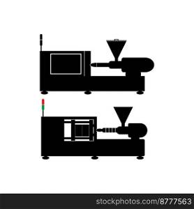 Vector diagram of an electric or hydraulic injection molding machine for plastics and polymer processing.