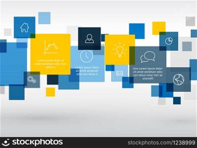 Vector diagram with various descriptive squares - infographic template - blue and yellow version