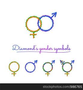 Vector diamond icons of gender symbols. Male, female, intersex and transgender symbols.