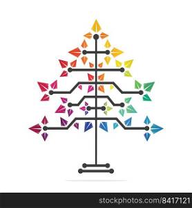 Vector Digital Christmas tree. Technical Triangle Tree Vector Template Design. 
