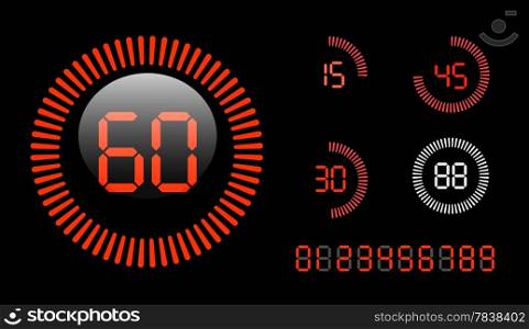 Vector Digital Countdown Timer isolated on black background