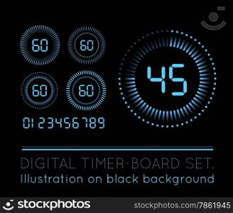 Vector Digital Countdown Timer set isolated on black background
