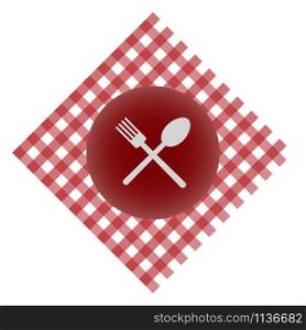 Vector dish plate on red checked cloth