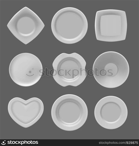 Vector dishware. Realistic pictures of various plates. Illustration of collection plate, dishware empty. Vector dishware. Realistic pictures of various plates
